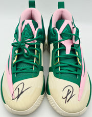 Giannis Antetokounmpo Autographed 2022 Player Exclusive (PE) Promo Michigan State White Nike Zoom Freak 4 NCAA Shoes Size 16 (With Box) Beckett BAS Witness #3W396969 & #3W396970