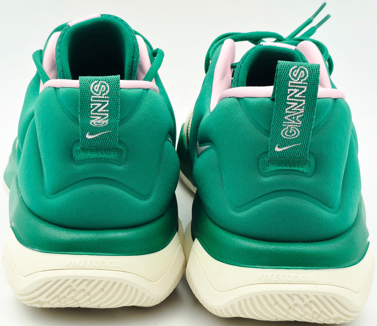 Giannis Antetokounmpo Autographed 2022 Player Exclusive (PE) Promo Michigan State White Nike Zoom Freak 4 NCAA Shoes Size 16 (With Box) Beckett BAS Witness #3W396969 & #3W396970
