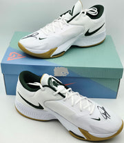 Giannis Antetokounmpo Autographed Teal Nike Immortality 3 Shoes Bucks Size 17 (No Box) Beckett BAS Witness #3W396412 & #3W396413