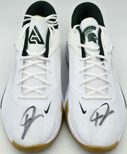 Giannis Antetokounmpo Autographed Teal Nike Immortality 3 Shoes Bucks Size 17 (No Box) Beckett BAS Witness #3W396412 & #3W396413