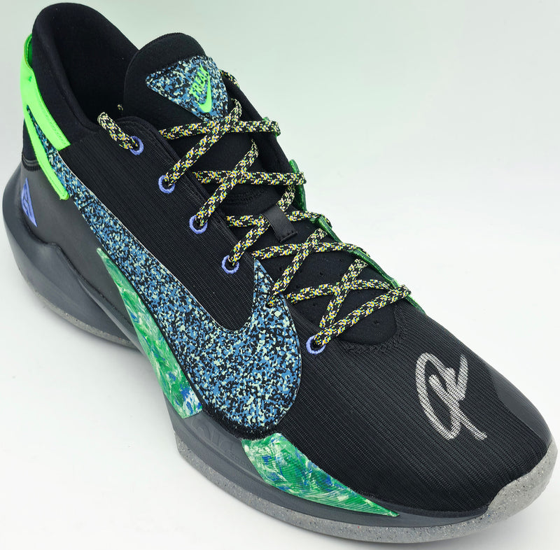 Giannis Antetokounmpo Autographed 2021 Player Exclusive (PE) Promo Black, Multi & Color Nike Zoom Freak 2 (Single) Shoe Miami Heat Size 16 (With Box) Beckett BAS Witness #3W397257