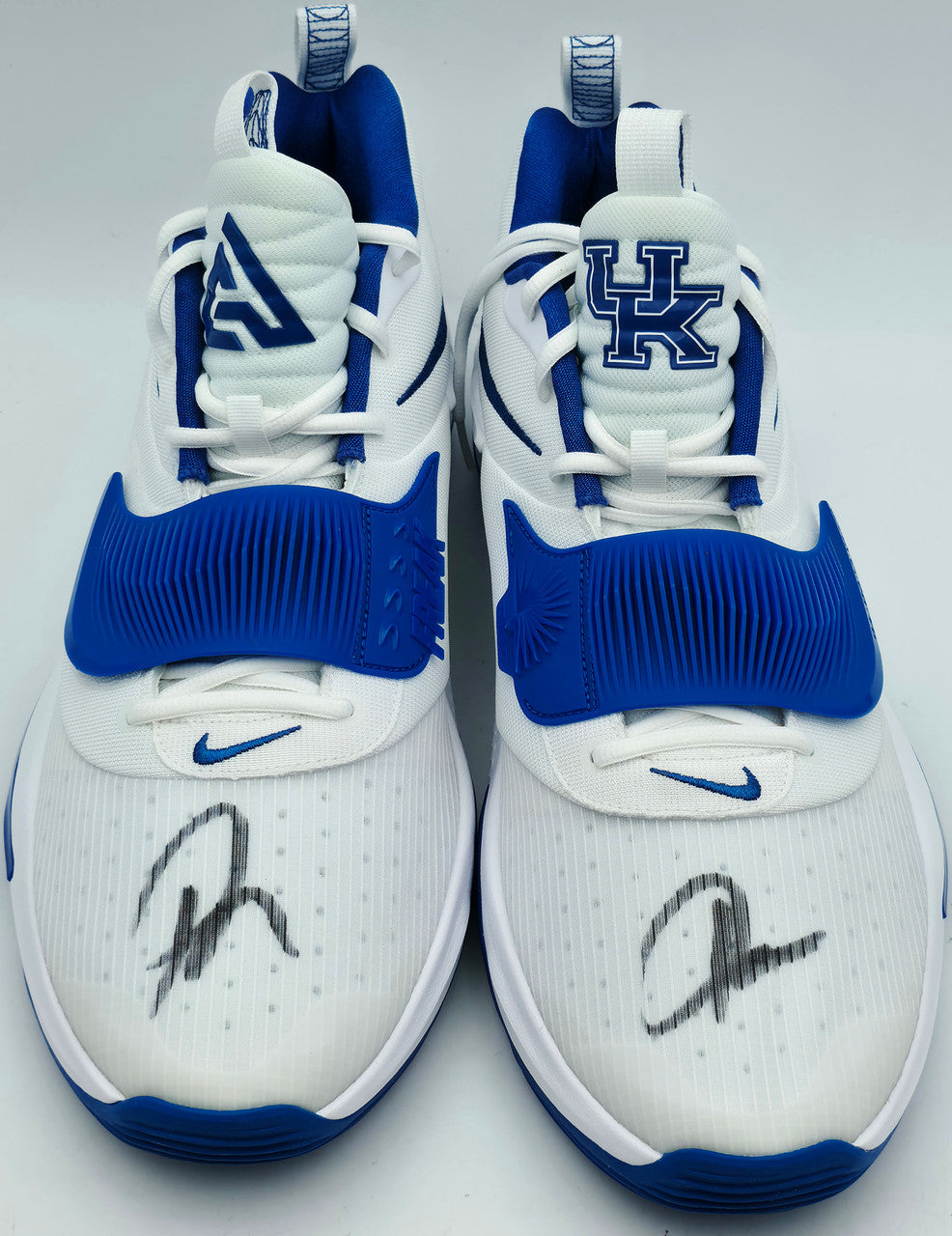 Giannis Antetokounmpo Autographed 2023 Player Exclusive (PE) Promo Blue Nike Zoom Freak 5 Shoes Bucks Size 17 Beckett BAS Witness Stock #252699