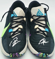 Giannis Antetokounmpo Autographed 2023 Player Exclusive (PE) Promo Duke Blue Devils White Nike Zoom Freak 5 NCAA Shoes Size 17 (With Box) Beckett BAS Witness #3W396654 & #3W396655