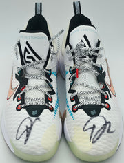 Giannis Antetokounmpo Autographed 2024 Player Exclusive (PE) Promo Duke Blue Devils Black Nike Zoom Freak 6 NCAA Shoes Size 17 (No Box) Beckett BAS Witness #3W396446 & #3W396447