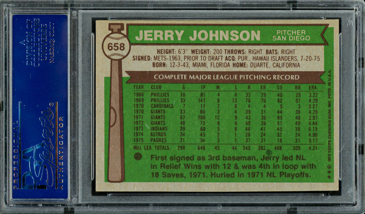 Jerry Johnson Autographed 1976 Topps Card #658 San Diego Padres PSA/DNA #83306797