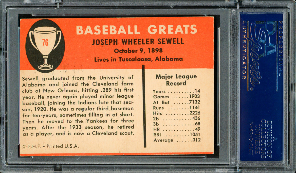 Joe Sewell Autographed 1961 Fleer Card #76 New York Yankees PSA/DNA #83312487