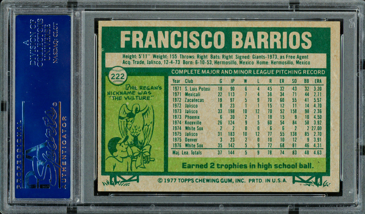 Francisco Barrios Autographed 1977 Topps Card #222 Chicago White Sox PSA/DNA #83306431