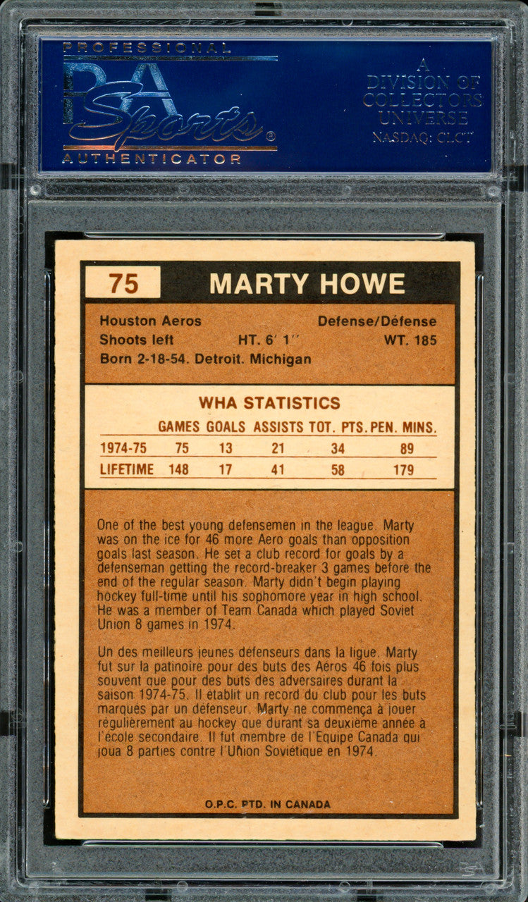 Marty Howe Autographed 1975-76 O-Pee-Chee WHA Rookie Card #75 Houston Aeros PSA/DNA #83466496