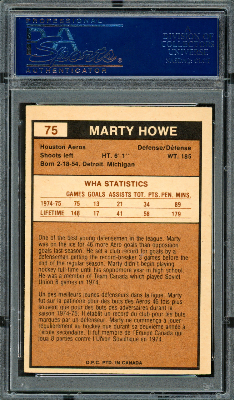 Marty Howe Autographed 1975-76 O-Pee-Chee WHA Rookie Card #75 Houston Aeros PSA/DNA #83466497
