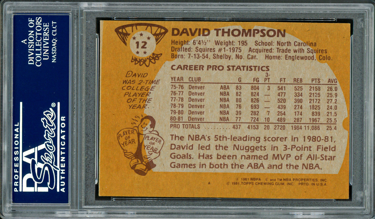 David Thompson Autographed 1981-82 Topps Card #12 Denver Nuggets PSA/DNA #83716705