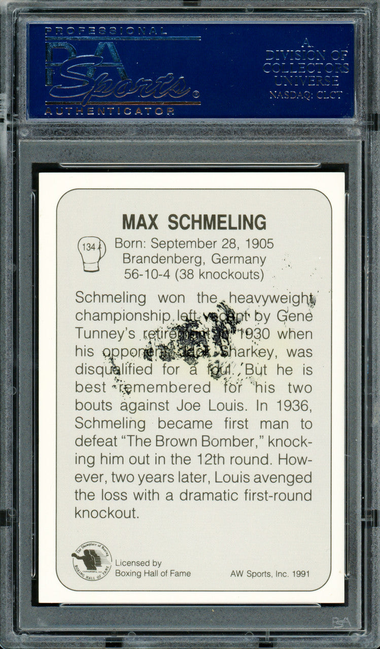 Max Schmeling Autographed 1991 AW Sports Card #134 (Smudged) PSA/DNA #83314057