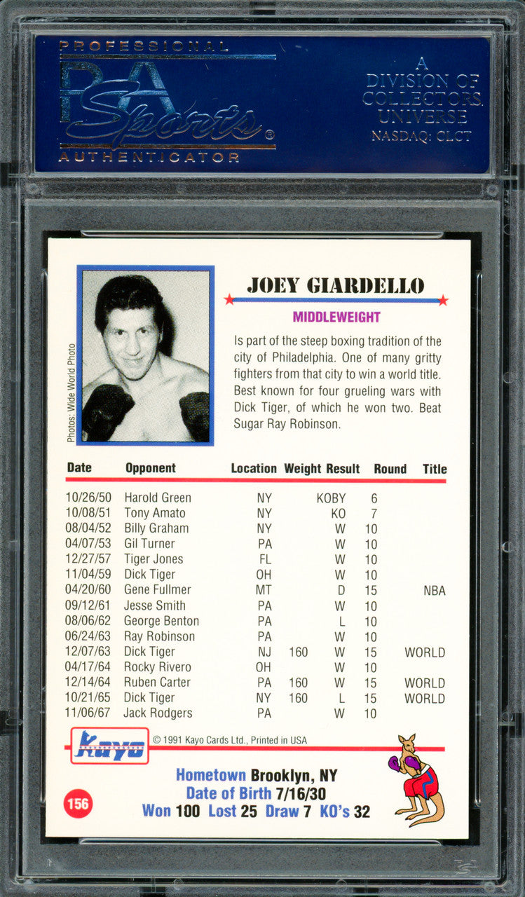 Joey Giardello Autographed 1991 Kayo Card #156 PSA/DNA #83314078