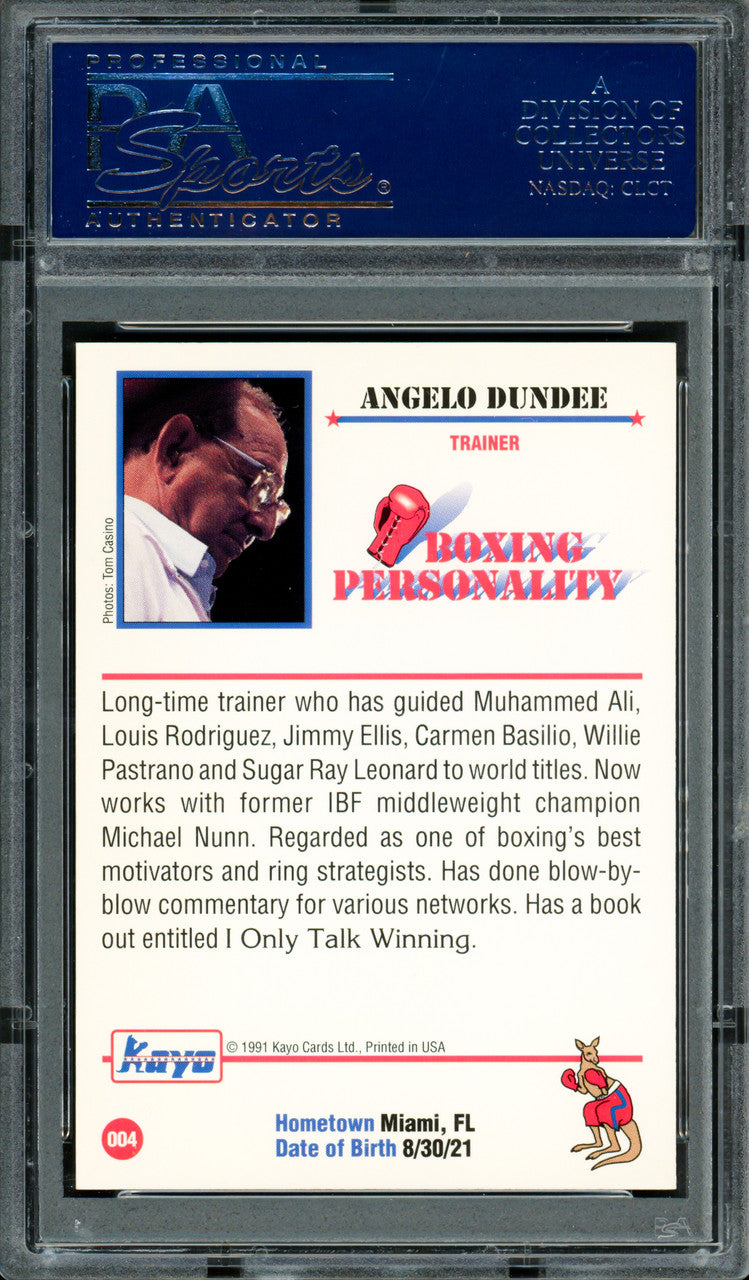 Angelo Dundee Autographed 1991 Kayo Card #4 Trainer PSA/DNA #83314138