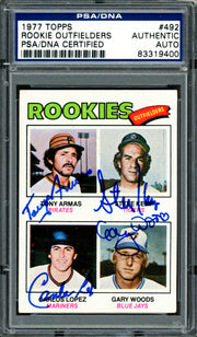 Rookie Outfielders Autographed 1977 Topps Rookie Card #492 (Signed By All 4) PSA/DNA #83319400