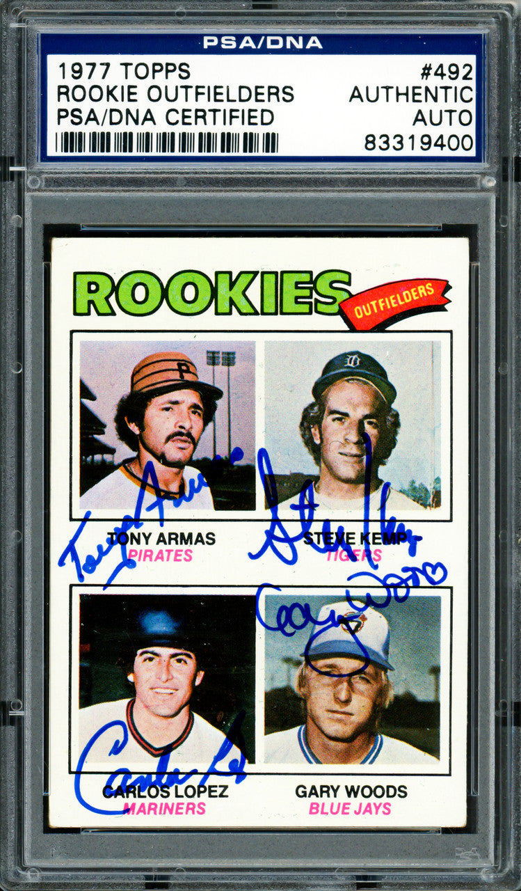 Rookie Outfielders Autographed 1977 Topps Rookie Card #492 (Signed By All 4) PSA/DNA #83319400