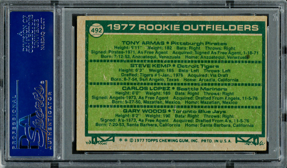 Rookie Outfielders Autographed 1977 Topps Rookie Card #492 (Signed By All 4) PSA/DNA #83319400