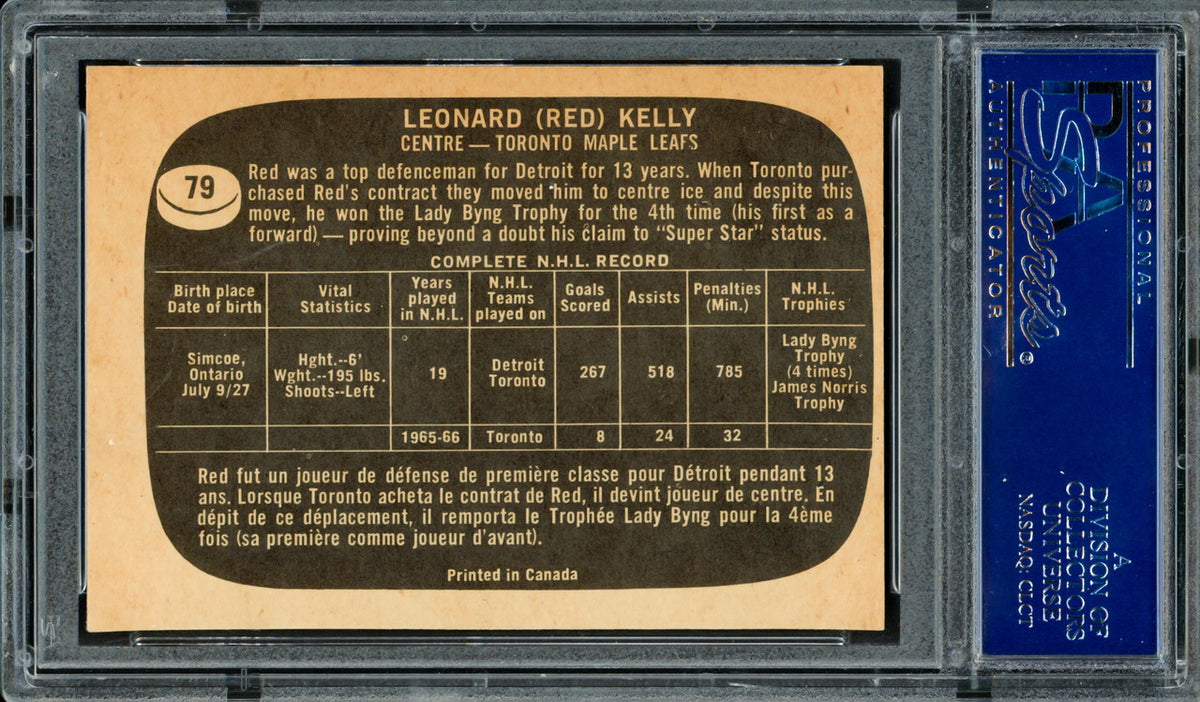 Red Kelly Autographed 1966-67 Topps Card #79 Toronto Maple Leafs PSA/DNA #83462246