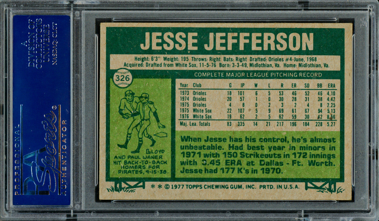 Jesse Jefferson Autographed 1977 Topps Card #326 Toronto Blue Jays PSA/DNA #83306526