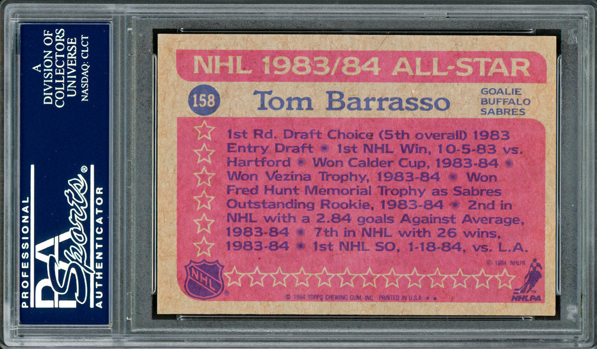Tom Barrasso Autographed 1984-85 O-Pee-Chee Rookie Card #212 Buffalo Sabres PSA/DNA #83921179