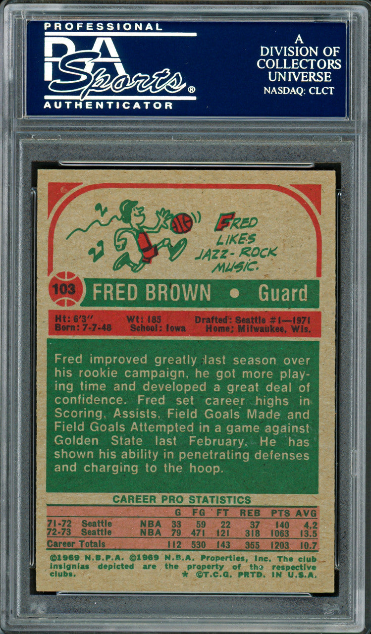 Downtown Fred Brown Autographed 1973-74 Topps Rookie Card #103 Seattle Supersonics PSA/DNA #83920773