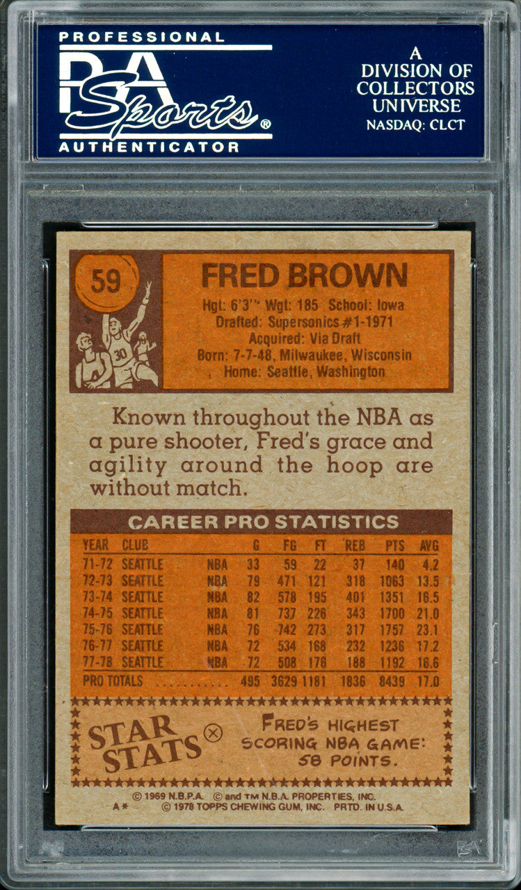 Downtown Fred Brown Autographed 1978-79 Topps Card #59 Seattle Supersonics PSA/DNA #83920992