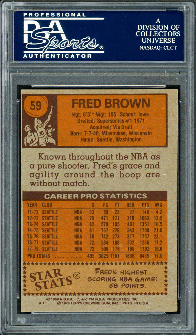 Downtown Fred Brown Autographed 1978-79 Topps Card #59 Seattle Supersonics PSA/DNA #83920453