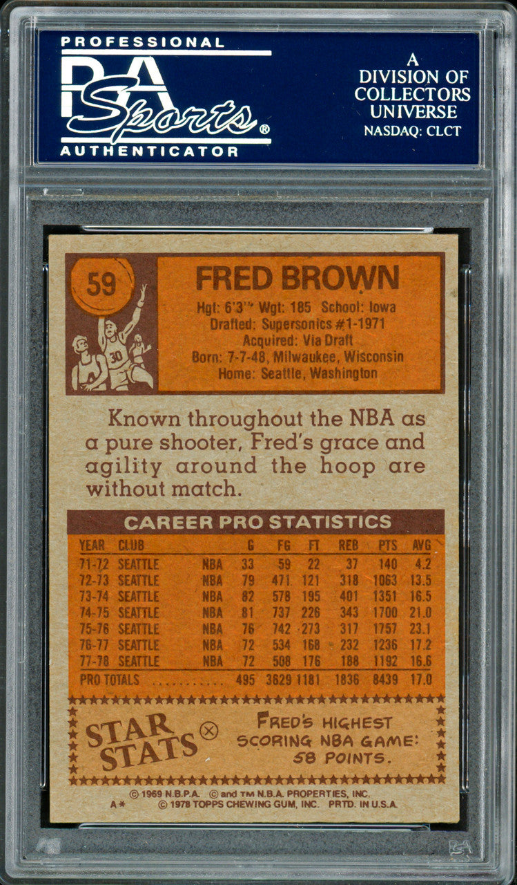 Downtown Fred Brown Autographed 1978-79 Topps Card #59 Seattle Supersonics PSA/DNA #83920454