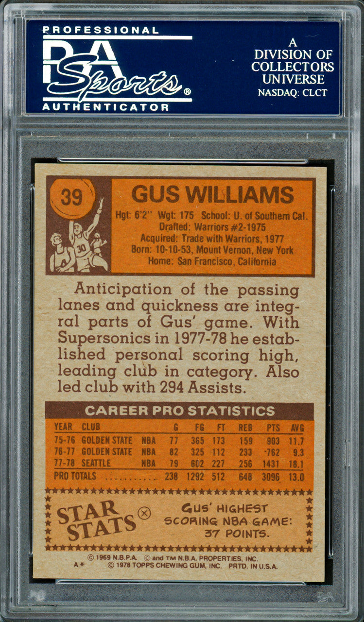 Gus Williams Autographed 1978-79 Topps Card #39 Seattle Supersonics PSA/DNA #83921004
