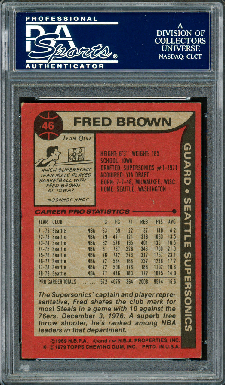 Downtown Fred Brown Autographed 1979-80 Topps Card #46 Seattle Supersonics PSA/DNA #83921022