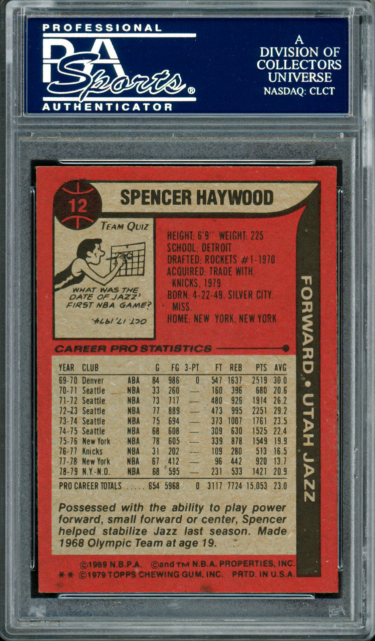 Spencer Haywood Autographed 1979-80 Topps Card #12 Utah Jazz PSA/DNA #83921031