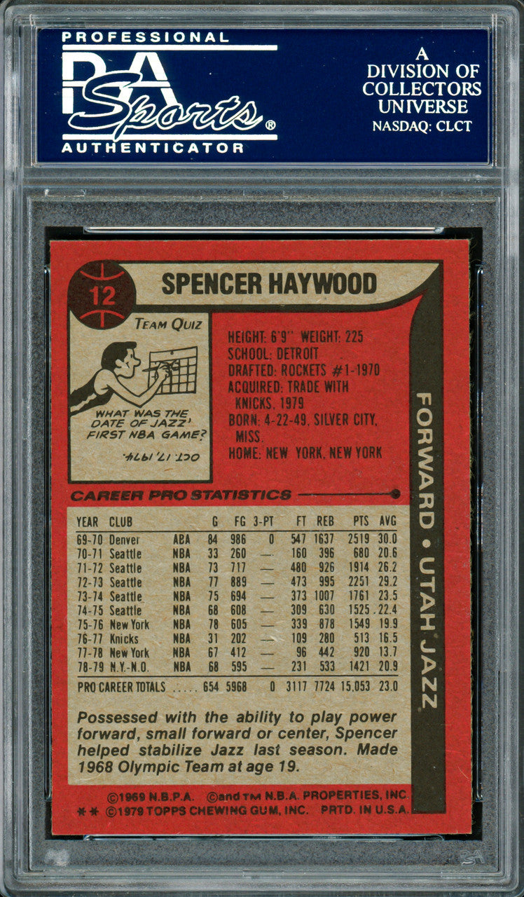 Spencer Haywood Autographed 1979-80 Topps Card #12 Utah Jazz PSA/DNA #83921032