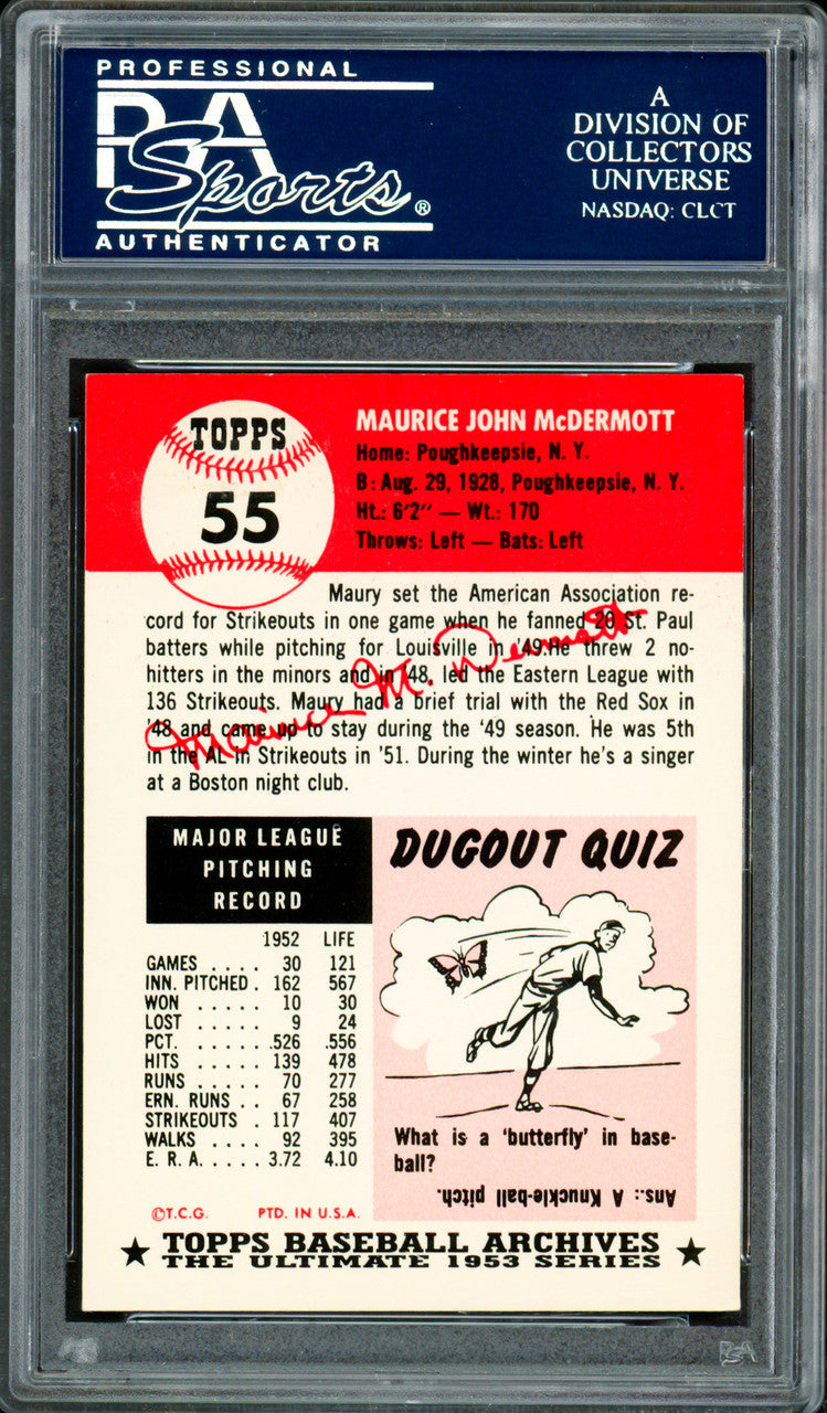Maurice McDermott Autographed 1991 Topps Archives 1953 Card #55 Boston Red Sox PSA/DNA #83920471
