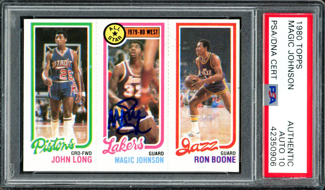 Magic Johnson Autographed 1980-81 Topps Rookie Card #18 Los Angeles Lakers Auto Grade Gem Mint 10 PSA/DNA #42350906