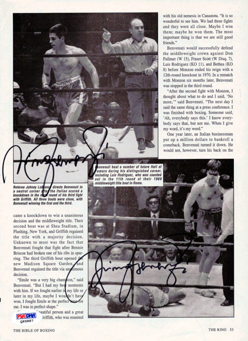 Nino Benvenuti Autographed Magazine Page Photo PSA/DNA #Q95887