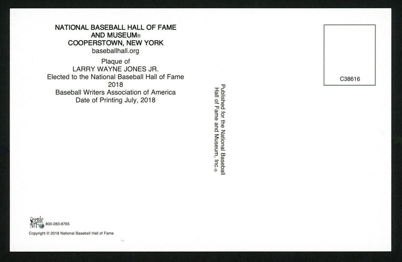 Chipper Jones Autographed HOF Plaque Postcard Atlanta Braves Stock #150326