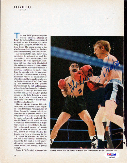 Alexis Arguello Autographed Magazine Page Photo PSA/DNA #S47448