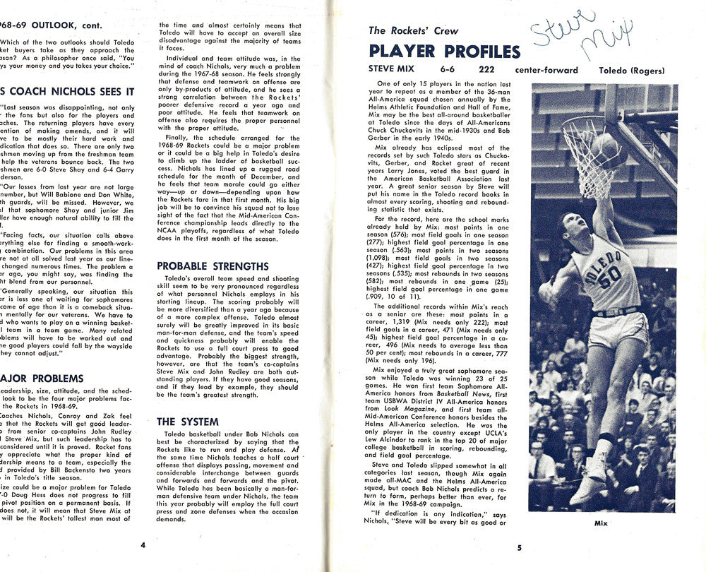 1968-1969 University of Toledo Autographed Press Guide With 15 Total Signatures Including John Brisker & Steve Mix PSA/DNA #AB06816