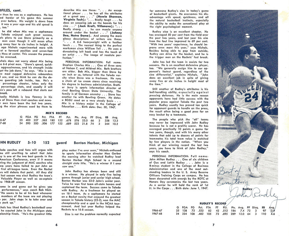 1968-1969 University of Toledo Autographed Press Guide With 15 Total Signatures Including John Brisker & Steve Mix PSA/DNA #AB06816