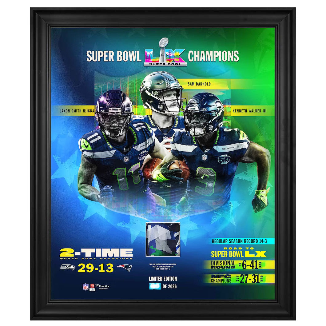 Seattle Seahawks Super Bowl LX Champions Framed 20" x 24" Collage with Game-Used Confetti #/2026 Stock #261570