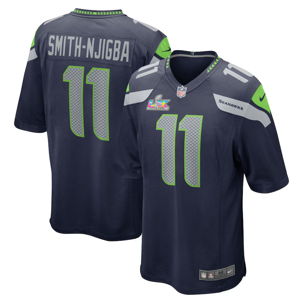Jaxon Smith-Njigba Unsigned Seattle Seahawks Blue Super Bowl LX Logo Nike Jersey Size L Stock #265829