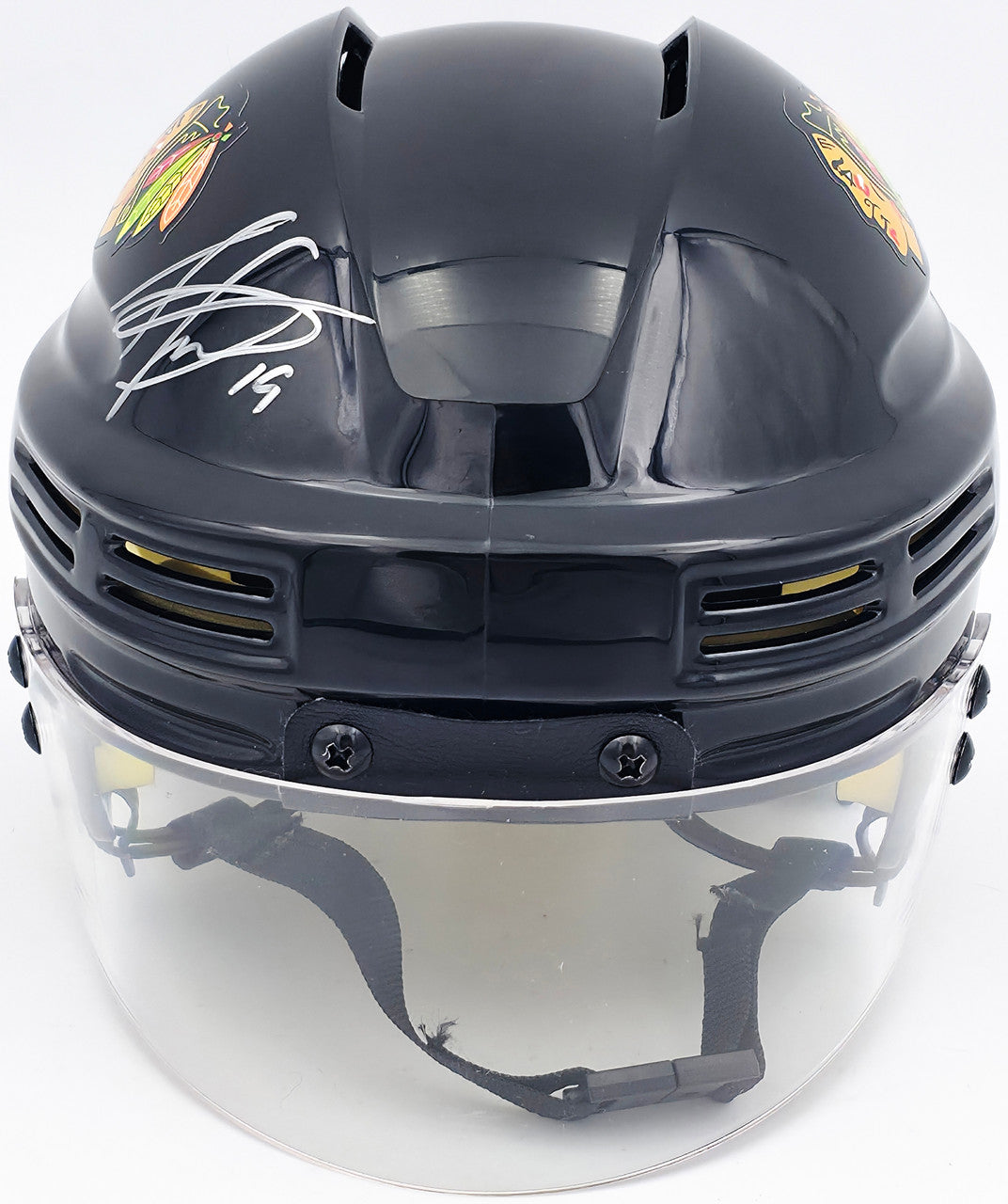 Jonathan Toews Autographed Chicago Blackhawks Black Mini Helmet Beckett BAS Witness Stock #250191