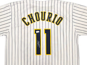 Milwaukee Brewers Jackson Chourio Autographed White Jersey Beckett BAS QR Stock #250268