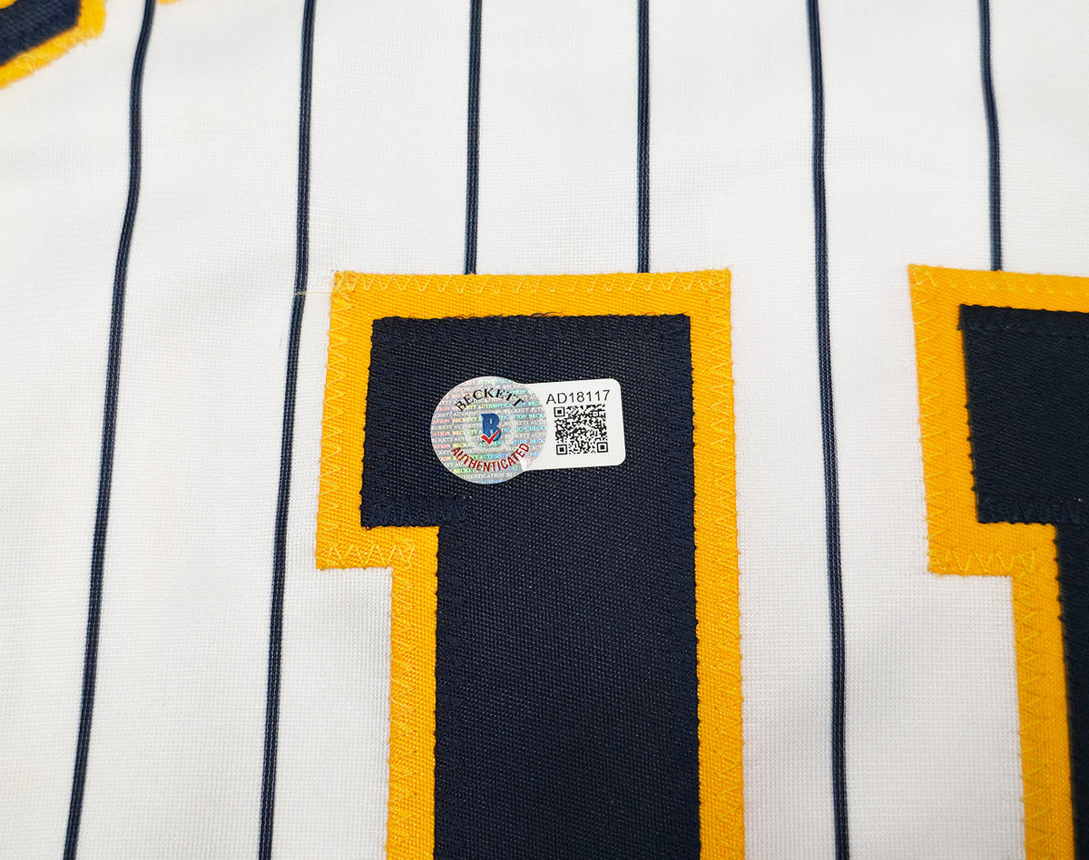 Milwaukee Brewers Jackson Chourio Autographed White Jersey Beckett BAS QR Stock #250268
