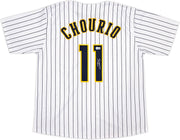 Milwaukee Brewers Jackson Chourio Autographed White Jersey Beckett BAS QR Stock #250267