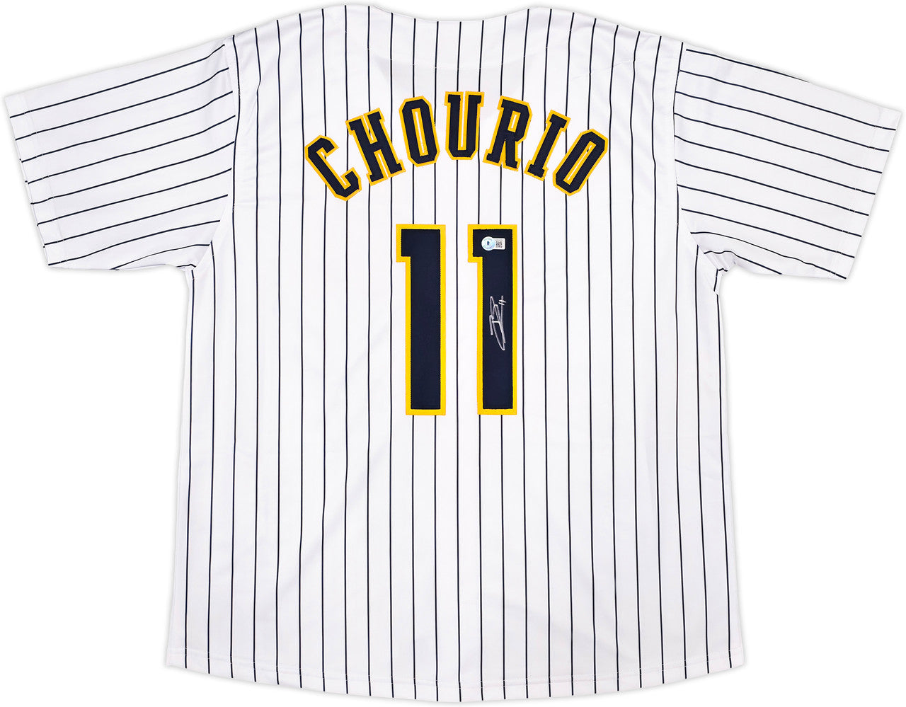 Milwaukee Brewers Jackson Chourio Autographed White Jersey Beckett BAS QR Stock #250267