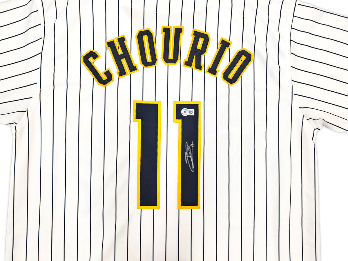 Milwaukee Brewers Jackson Chourio Autographed White Jersey Beckett BAS QR Stock #250267