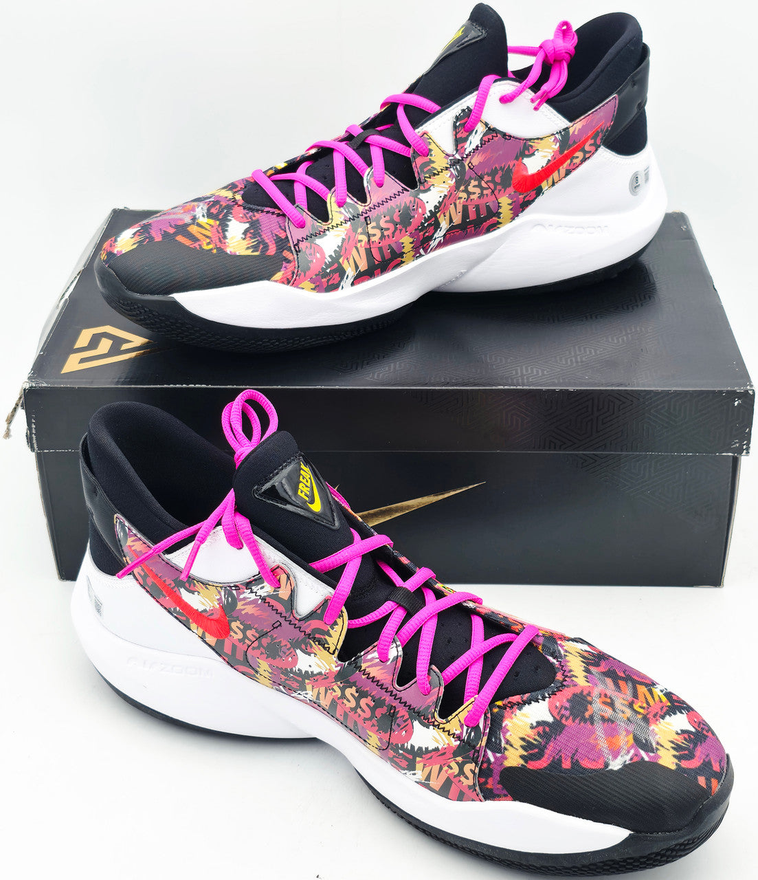 Giannis Antetokounmpo Autographed Crimson Nike Zoom Freak 5 Shoes Bucks Size 17 (With Box) Beckett BAS Witness #3W396420 & #3W396421