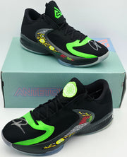 Giannis Antetokounmpo Autographed 2024 Player Exclusive (PE) Promo Black Nike Zoom Freak 6 Shoes Bucks Size 17 Beckett BAS Witness Stock #252733