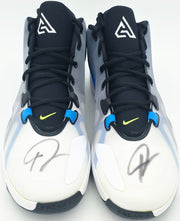 Giannis Antetokounmpo Autographed 2019 Player Exclusive (PE) Promo White Nike Zoom Freak 1 MSCO Shoes Bucks Size 17 Beckett BAS Witness Stock #252759