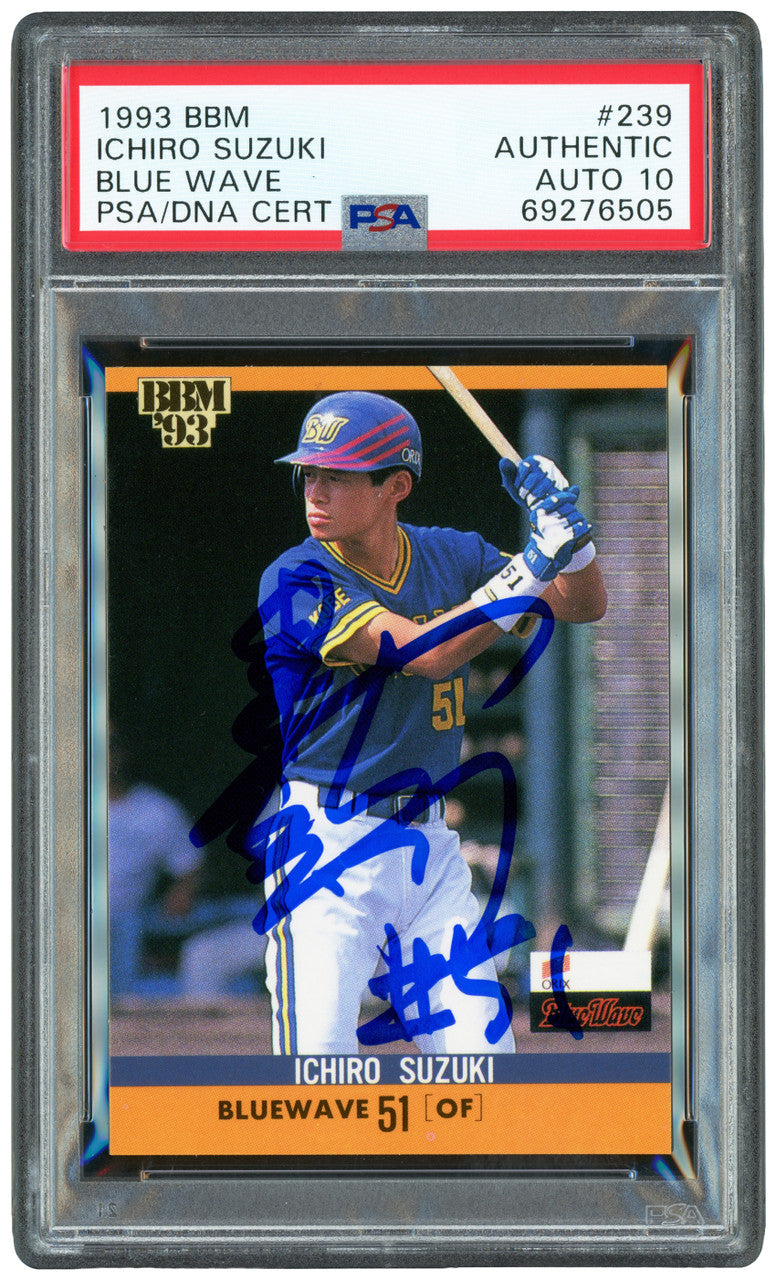 Ichiro Suzuki Autographed 1993 BBM Rookie Card #239 Orix Blue Wave Auto Grade Gem Mint 10 "#51" (Signed in Kanji) PSA/DNA Stock #253241